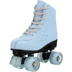 Roller Skates for Girls and Women, Cozy PU Leather Gradient Color Skates with Flash Wheels, Indoor Outdoor Skates for Beginner, Skyblue, 35-US Women 5/ Youth 4