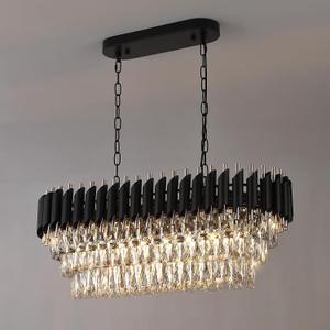 A AXILIXI Modern Rectangular Chandelier Black and Gold Crystal Chandeliers for Dining Room Linear Ceiling Pendant Light Long 32 Luxury Oval Chandelier 8 Lights for Kitchen Island Living Room