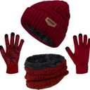 3-Pieces Winter Beanie Hat Scarf and Touch Screen Gloves Set Warm Knit Skull Cap for Men Women