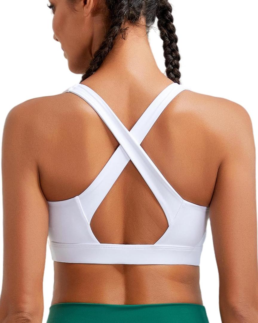 RUNNING GIRL High Impact Sports Bras for Women, High Support Running Strappy Women's Sports Bra with Sewn in Pads (White, XL)