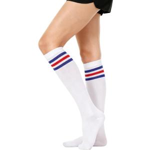 Retro Classic Triple Stripes knee length stockings for both men and women sporty knee high three stripe tube socks (White)