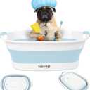 Collapsible Dog Bath Tub for Small Dogs & Cats, Portable Puppy Bath Tub with Water Drain Plug, Space Saving Foldable Pet Bathtub for Indoor & Outdoor Use, Blue, Expanded size:23.4 x 15.7 x 9(h) inches
