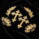 IDONGCAI Golden Embroidered Patch Set of 6, Floral Leaf Cross Iron-On or Sew-On Appliques, Vintage Gold Embroidery Patches for Jackets, Jeans, Hats, Bags, Clothing Repair & DIY Craft Decoration