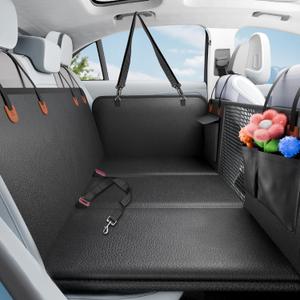Back Seat Extender for Dogs, Dog Car Seat Cover for Back Seat with Hard Bottom,Waterproof Hammock for Car Pet Backseat,Upgraded PU Leather Material for Car & SUV(Holds 400lbs)