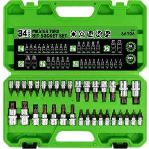 SWANLAKE 34PCS Master TORX Bit Socket Set, Premium S2 Alloy Steel, Solid Star & Tamper Proof T6 ~ T70