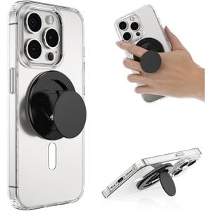 Magnetic Grip for iPhone, Finger Holder Expanding Phone Stand Compatible with MagSafe Accessories (Black)