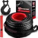 TYT Synthetic Winch Rope Kit - 3/8" x 92' with 27000 lbs Strength, Protective Sleeve, Heavy Duty Hook and Safety Pull Strap for Off-Road 4x4 Vehicles (Black)