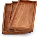 NIRMAN Acacia Wood Rectangular Wooden Platters for Home Decor, Food, Vegetables, Fruit, Charcuterie, Appetizer Serving Tray (13" x 5.5" x 0.75") (Set of 3)