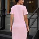 Womens Summer Dresses Casual V Neck Mini Shift Short Sleeve Sun Dress for Women Work Split Beach Sundress (Pink, S)