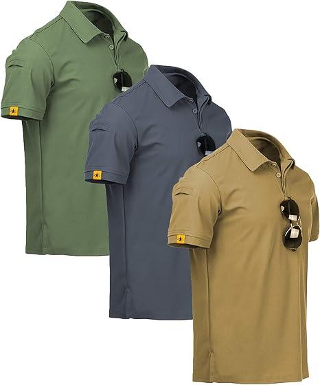 ZITY 3 Pack Mens Polo Shirt Short Sleeve Sports Performance Business Casual Golf Shirts for Men Collared Tactical T-Shirts L (Black, Brown, Light Green)