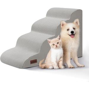 4-Step Dog Stairs and Ramp for Beds or Couches,Non-Slip Sturdy Pet Steps for Small Dogs and Cats,17.4" H,Light Grey