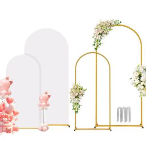 Metal Arch Backdrop Stand and Cover Set, 7.2FT+6FT Wedding Arch Stand, 2 Pack Metal Balloon Arch Stand for Wedding, Baby Shower, Birthday Party, Graduation Decoration