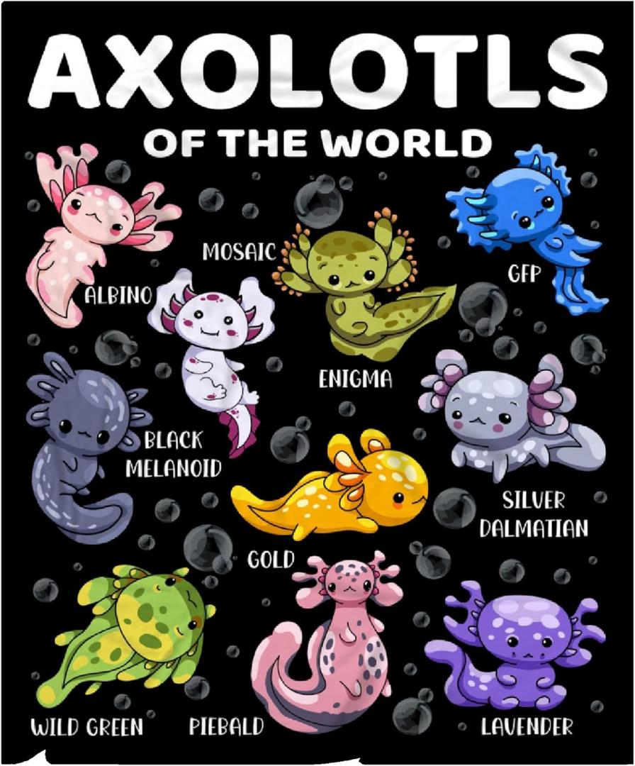 Axolotl Blanket - Cute Axolotl Plush Gifts for Girls Boys Kids Axolotl Lovers - Cartoon Axolotls of The World Fleece Soft Cozy Throw Sheet 50" X 40" Lovely Decor for Couch Sofa Birthday Decorations