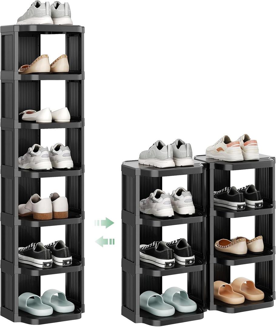 Kitstorack 8-Tier Vertical Plastic Shoe Rack, Freestanding Stackable Storage Organizer for Small Closets and Tight Spaces (Black)