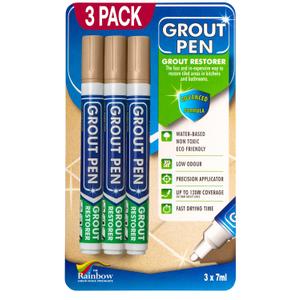 Grout Pen Beige Tile Paint Marker: Waterproof Grout Paint, Tile Grout Colorant and Sealer Pen - Beige, Narrow 5mm Tip (7mL) - 3 Pack