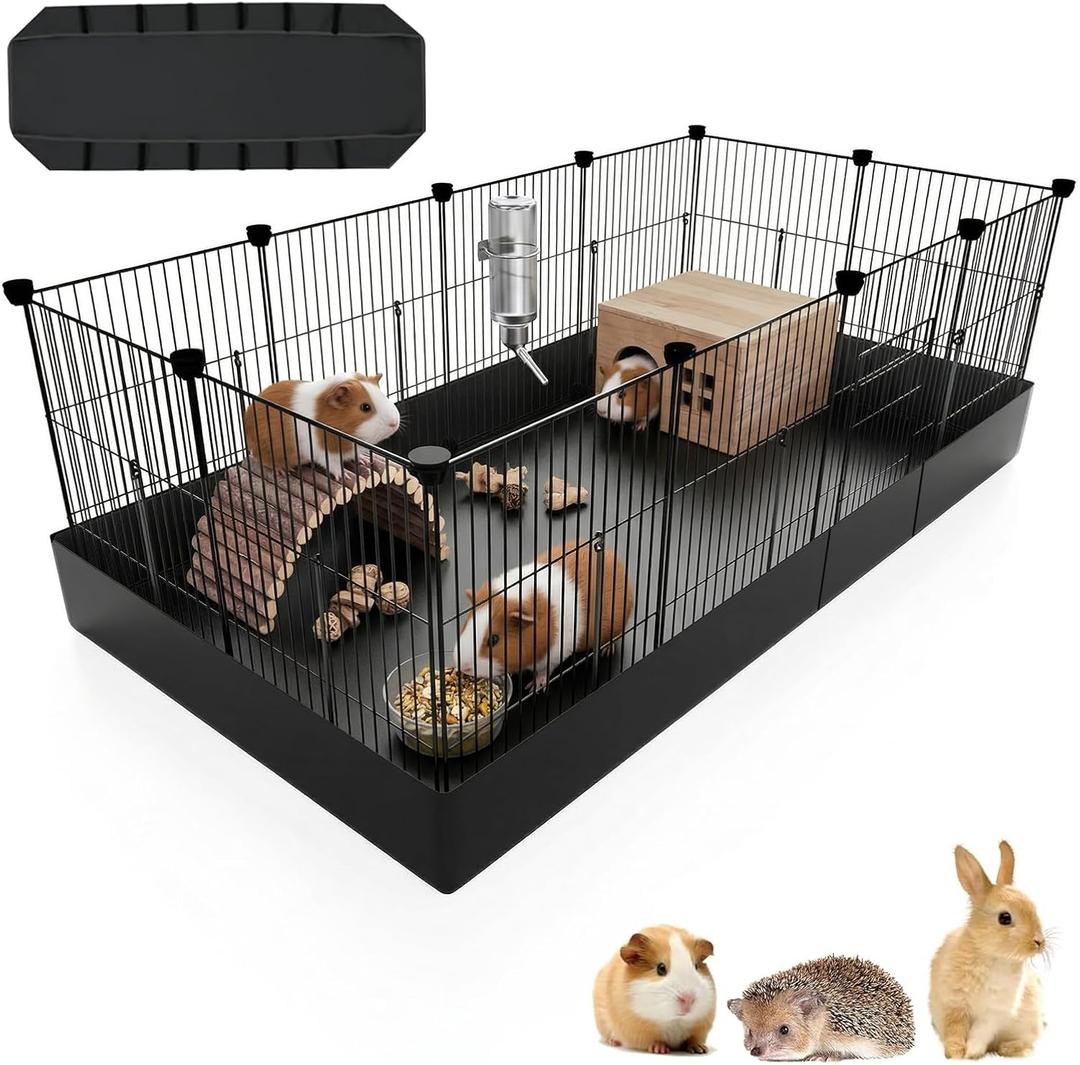 PAWING 12 Panels Small Animal Playpen with Waterproof Mat - Durable Metal Wire Yard Fence for Guinea Pigs, Kittens, Puppies, Hamsters, and Hedgehogs - Indoor & Outdoor Pet Cage