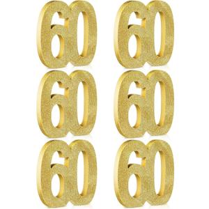 Shellwei 6 Pcs 60th Birthday Decorations for Men and Women, Anniversary Decorations, Gold Glitter Number Table Topper Centerpieces Decor for Birthday Party