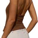 Tankaneo Womens Sexy Scoop Neck Halter Tops Backless Ruched Knit Tank Tops Summer Sleeveless Fitted Going Out Shirts (Brown, M)