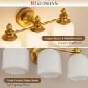 Keonjinn Gold Bathroom Light Fixtures, 3-Light Vintage Vanity Lights for Mirror with Frosted Glass Shades, UL Listed E26 Base(Bulbs Not Included), Reversible Vanity Lighting Fixtures for Bathroom
