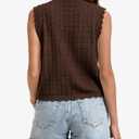 Trendy Sweater Vest Waffle Knit Top Vest V Neck Cardigan Sweater Casual Sleeveless Tops Cute Ruffle Vest (Brown, S)