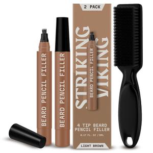 Striking Viking 2 Pack Beard Pencil Filler for Men with 4 Tips  Updated Waterproof Beard Pen & Brush Kit  Fill, Shape & Define Facial Hair  Light Brown