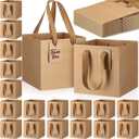 Windyun 50 Pcs Mini Paper Gift Bags with Handle 6 x 6 x 6'' Square Small Favor Bag with DIY Thank You Tag for Christmas Birthday Wedding Bridal Shower Bridesmaid Graduation Party (Kraft)