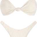 ZAFUL 2025 Cheeky Bikini Sets for Women High Cut Swimsuit Textured Ribbed Bikini Thong Bathing Suit (Small, White)