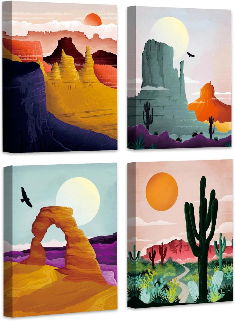 TANXM Framed National Park Canvas Art Prints ,Nature Wall Art,Mountain Print Set Abstract Prints of Mountain Art Poster, Desert Wall Art for Home and Living Room Decor Set of 4 (8x10 inch,Built-in Frame)