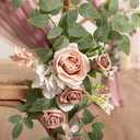 Ling's moment 8 Wedding Chair Decorations Aisle Pew Church Artificial Flower Greenery Swag Dusty Rose Pink Cream Bench Ceremony Reception Floral Faux Backdrop Rose Arrangements Party Outdoor Sashes