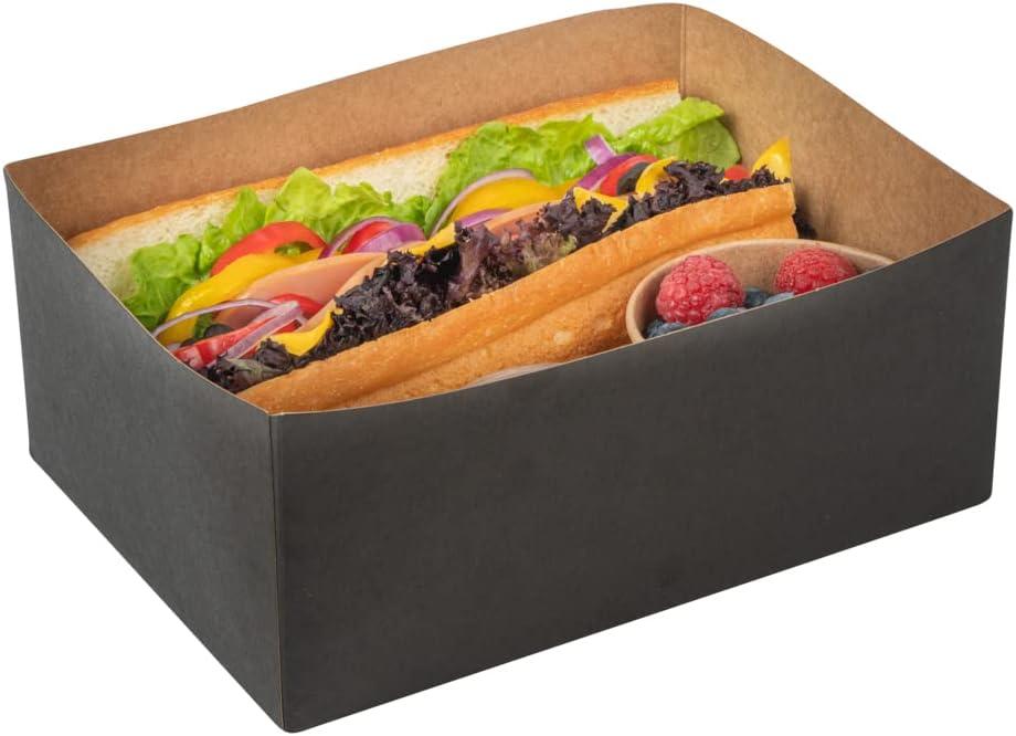 Restaurantware Bio Tek 8.4 x 6 x 3.5 Inch Burger Trays 100 Disposable Paper Food Trays - Recyclable Sturdy Black Paper Movie Snack Trays For Meals Snacks And Baked Goods