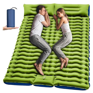 Double Sleeping Pad for Camping - Ultralight Camping Mattress with Pillow, Built-in Foot Pump, Compact Inflatable 2-Person Portable Mat for Backpacking, Hiking, Car Traveling, Beach, Tent (Green Blue)