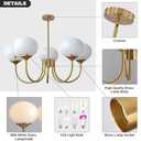 5-Light Modern Globe Sputnik Chandelier Mid Century Large Glass Gold Sputnik Pendant Lights Kitchen Island Vintage Milk Glass Dining Room Chandelier Brushed Brass Hanging Light Fixture