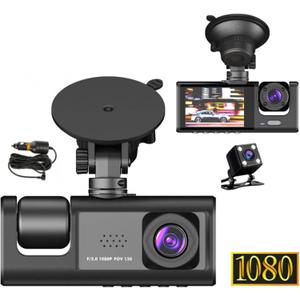 Dash Cam Front and Rear Inside, 1080P FHD Three Channels Dash Camera for Cars, WDR, G Sensor, Loop Recording, Parking Monitor, 24 Hours Recording