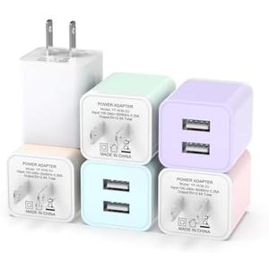 6Pack USB Wall Charger, iGENJUN 2.4A Dual USB Port Cube Power Plug Adapter Fast Phone Charger Block Charging Box Brick for iPhone 15/15 Pro/15 Pro Max/14, Samsung Galaxy, Pixel, LG, Android-Multicolor