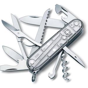 Victorinox Huntsman Swiss Army Knife, 15 Functions, Swiss Made Pocket Knife with Large Blade, Screwdriver, Scissors and Wood Saw - Silver Tech