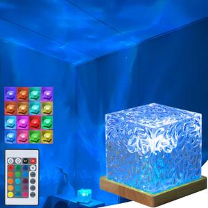 Aurora Ocean Wave Lights Projector,16 Colors 4 Modes Cube Color Changing Light Dimmable, Ambient Mood Lamp for Shower, Crystal Northern Lights for Bedroom Bathroom Playroom, with Remote (Large) (Large-USB Plug In)