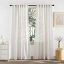 RYB HOME Linen Sheer Curtains Extra Long Window Drapes Light & Airy Translucent Panels for Bedroom Living Room, Office, Nursery, Rod Pocket Back Tab, Ivory, W 52 x L 102 inch, Set of 2