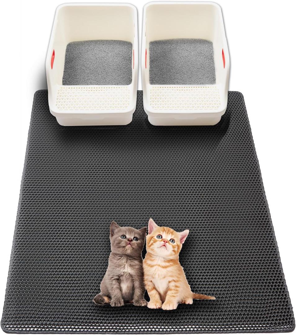 Extra Large Cat Litter Mat, XL 47"x28" Litter Trapping Mat for Cat,Litter Box Matt for indoor, 2 Layer Catcher Rug for Multiple-Pet kitty Litterbox, Waterproof Urine Proof,Clean Easily,Non-Slip