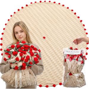 59 Inch Crochet Flowers Bouquet Rose Blanket with Gift Bag Handmade Knitted Throw Blanket Soft Lightweight Romantic Gifts for Valentines, Mother's Day, Birthday, Wedding(Red)