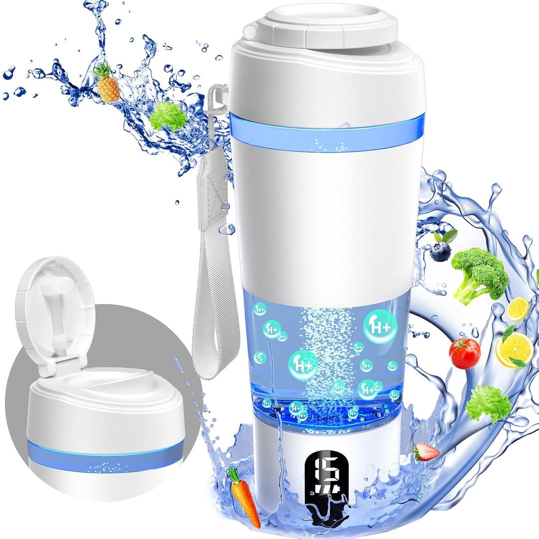 Hydrogen Water Bottle Generator Hydrogen Rich Infused Cup Portable Hydro Ionizer Machine with SPE/PEM, No Chlorine, 22 Oz 650ml Large Capacity for Home Office Exercise, White