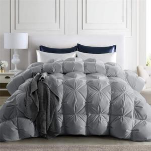 Puredown Goose Down Comforter Full Size, 800 Fill Power, 100% Cotton 93% Goose Down All Season Down Duvet Insert Grey, Lightweight Cloud Fluffy Pinch Pleat - Grey