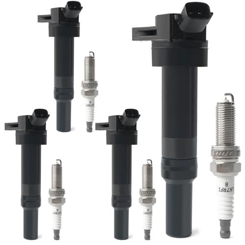 Set of 4 Ignition Coil Packs & Iridium Spark Plugs Compatible with 1.8L 2.0L L4 2012-2020 Hyundai Elantra Coupe GT, 2014-2020 Tucson, 2014-2018 Kia Forte, 2012-2019 Kia Soul Replace UF651 9686 (2-Pin)
