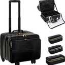 OCHEAL 18 Inch Rolling Makeup Train Case, Extra Large Travel Cosmetic Organizer Storage Trolley with Wheels, 3 Layers & 3 Travel Makeup Bags Carry On for Hairstylist Cosmetology Artist
