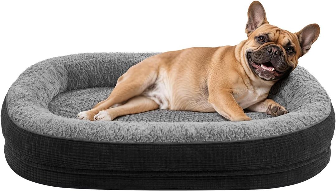 JOEJOY Orthopedic Dog Bed for Medium Dogs, Egg-Crate Memory Foam Pet Bed with Bolster Sides, Waterproof Lining, Removable Washable Cover & Non-Slip Bottom, 28"l X 23"w X 6.5"th, Black