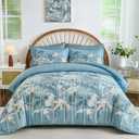 Drucon Blue Floral Comforter Set King Size, 7 Piece Dandelion Botanical Plant Comforter Bedding Set, Bed in a Bag King, Soft Microfiber Complete Bedding Set with Sheets for All Season