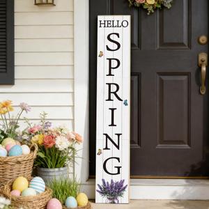 Spring Porch Decor Outdoor Decorations Wooden Door Decorations Indoor Outside Spring Porch Sign Rustic Lavender Welcome Sign for Front Door 46.8 Inch