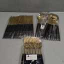 I00000 72 PCS Black Silverware Set, Plastic Silverware with Black Handle, Gold Plastic Cutlery Includes: 12 Forks, 36 Knives and 24 Spoons for Party or Dinner& Wedding