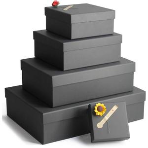 Giftilious Black Gift Boxes, a Set of 5 Gift Boxes with Lids for Presents, Pre-Wrapped Boxes for Gifts, Sturdy Present Box for Birthdays, Weddings, Anniversaries, Festivals or Special Celebration