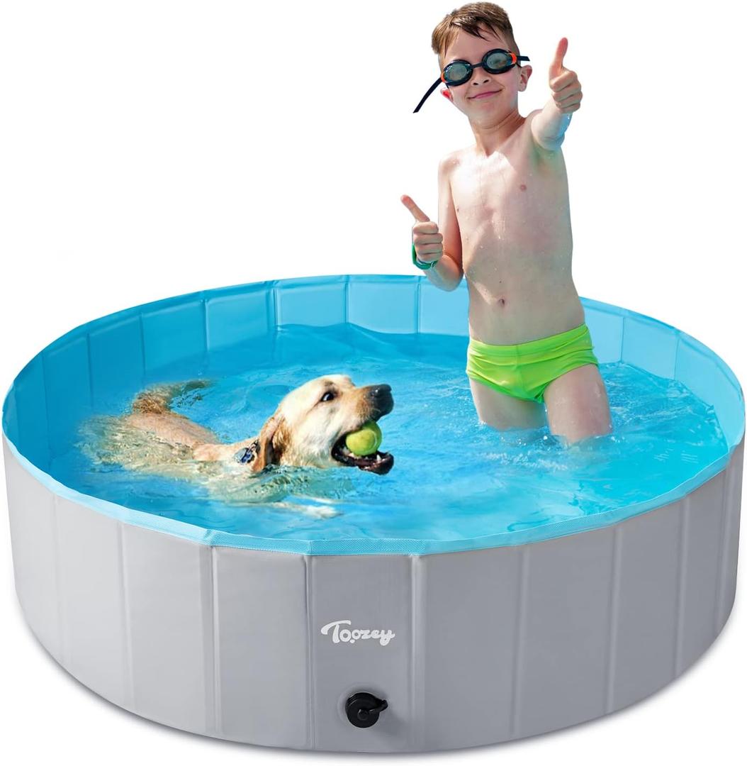 Toozey Dog Pool, Slip-Resistant Kiddie Pool, Foldable PVC Dog Pet Swimming Pool, Hard Plastic, Pools for Kids for Large Medium Small Dogs & Kids, 47.2"L x 47.2"W x 11.8"H inches
