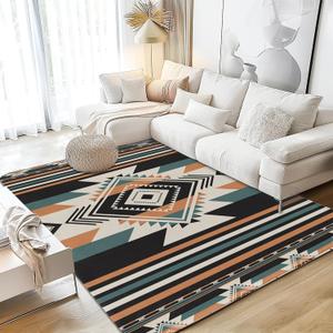 Area Rugs 5x7 Washable Rug Southwestern Living Room Area Rug Soft Anti-Skid Thin Carpet Indoor Floor Non-Shedding Carpets for Bedroom Dining Room Farmhouse Nursery Home Office (5' x 7')